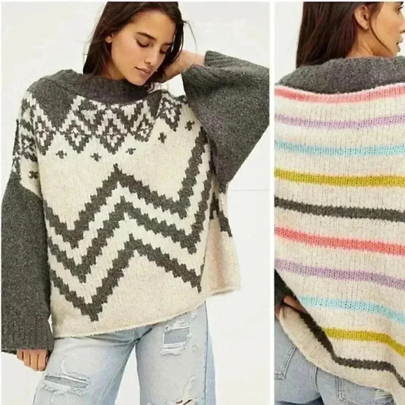 Free People New Nordic Stripe Pullover Sweater - Picture 2 of 8